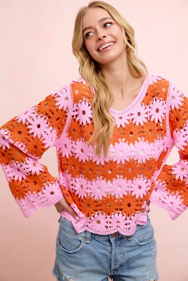 BiBi Flower Crochet Knit Top