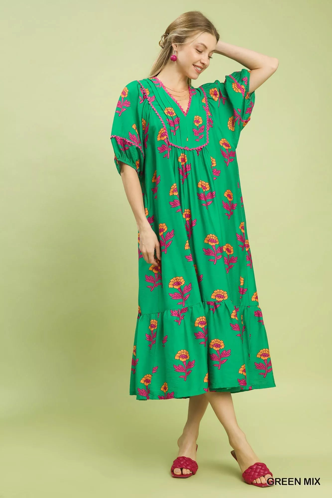 Umgee Floral Print Midi Dress
