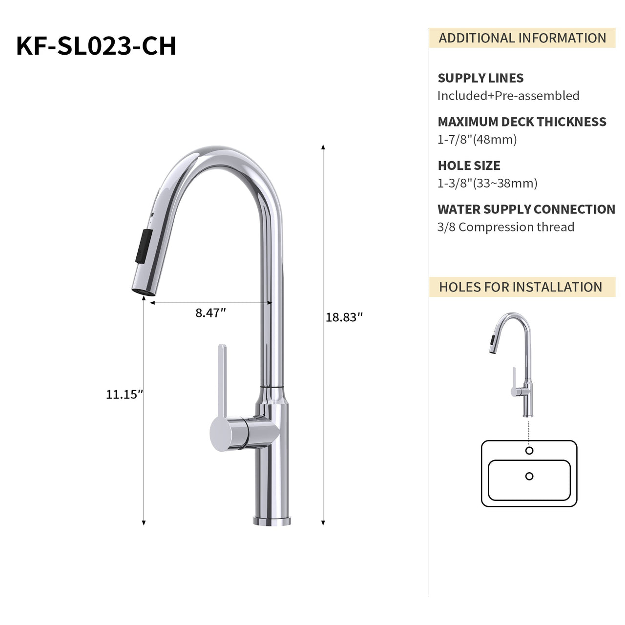 Bothwa Home 18.83' CUPC Certified Pull-down Kitchen Faucet (Brushed Nickel Finish)