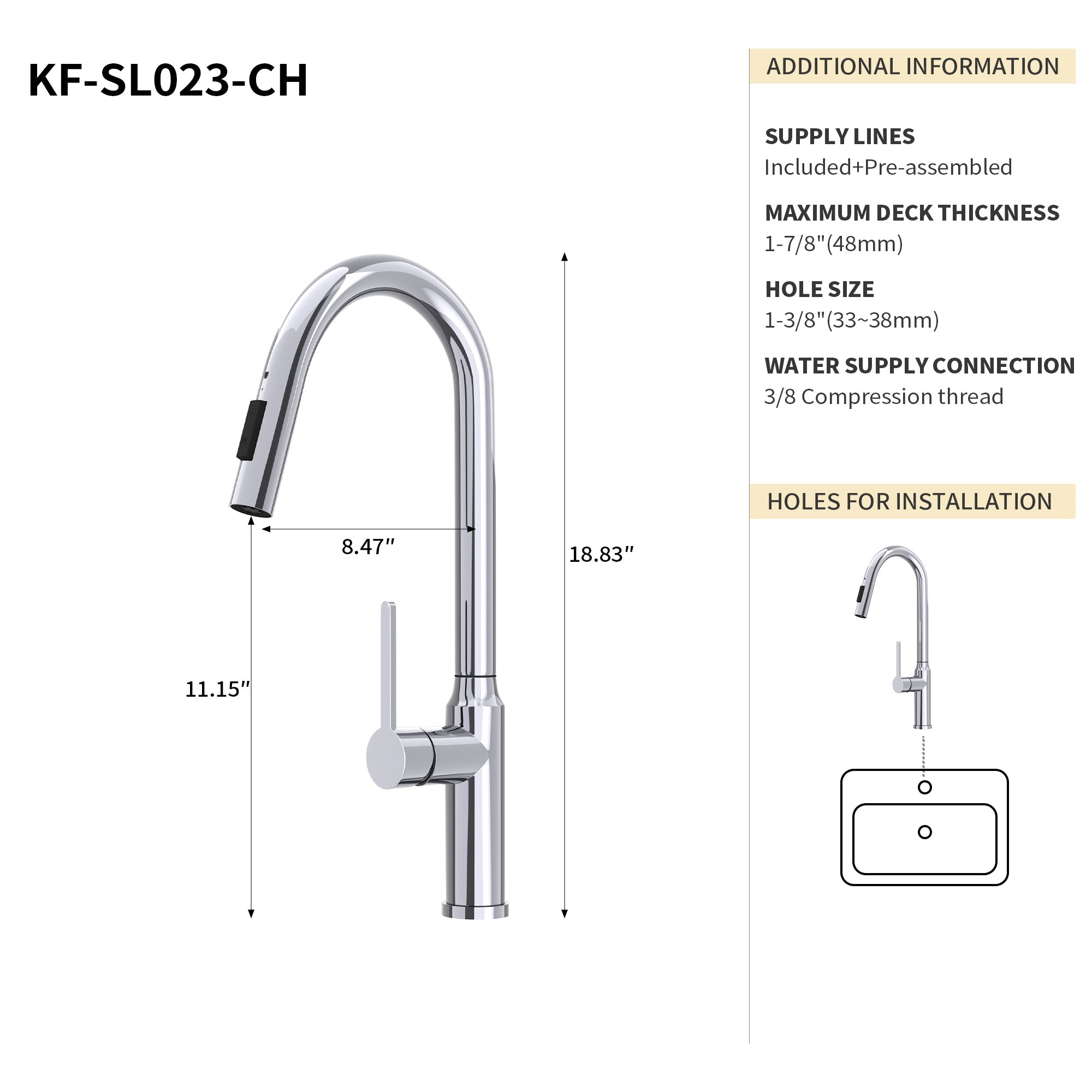 Bothwa Home 18.83' CUPC Certified Pull-down Kitchen Faucet (Brushed Nickel Finish)