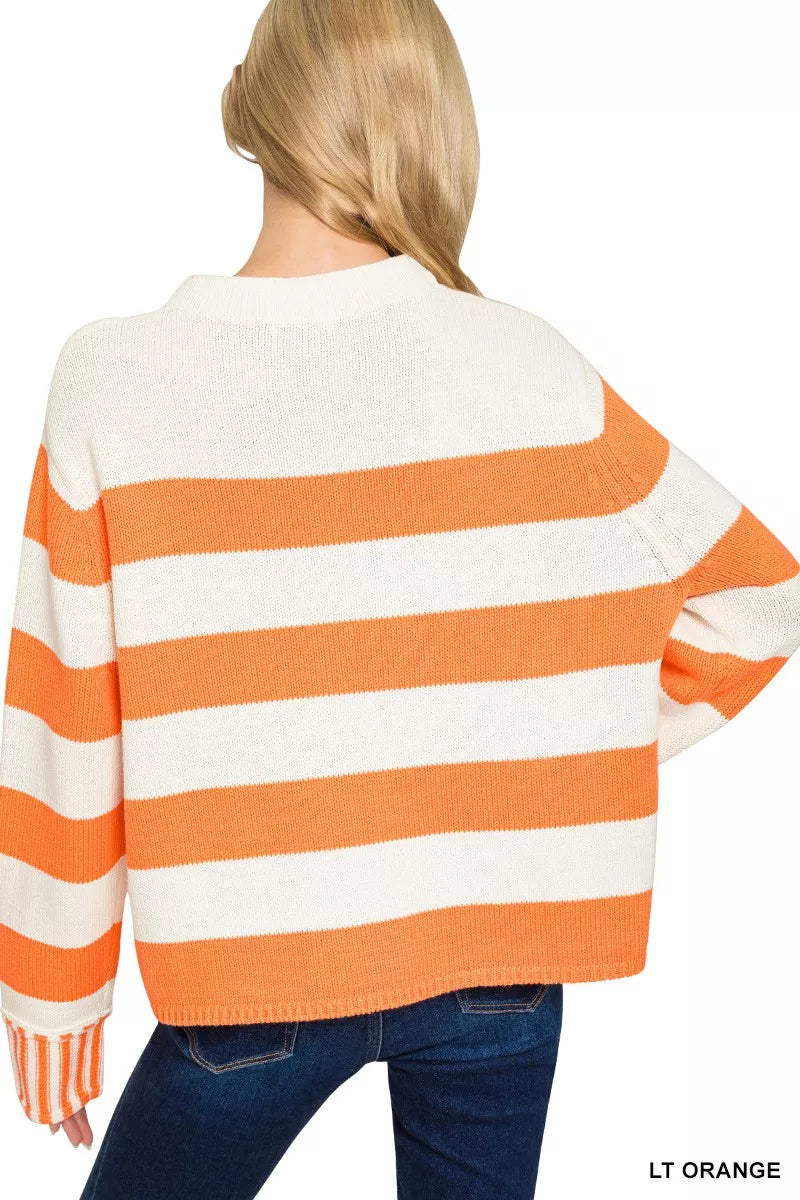 Zenana Ribbed Striped Mock Neck Sweater