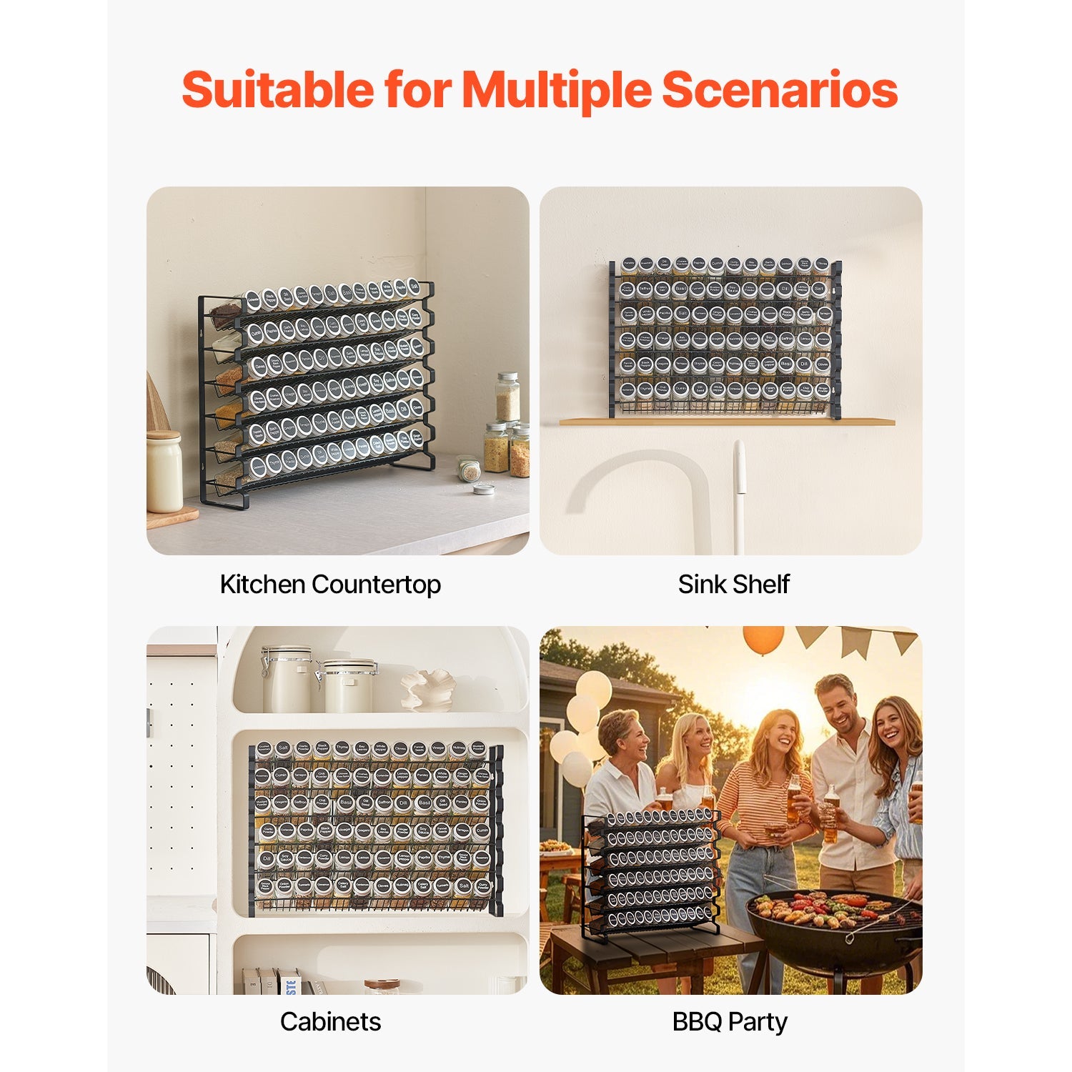 Spice Rack Organizer for Cabinet Seasoning Storage Set Wall Mounted 4 Pack