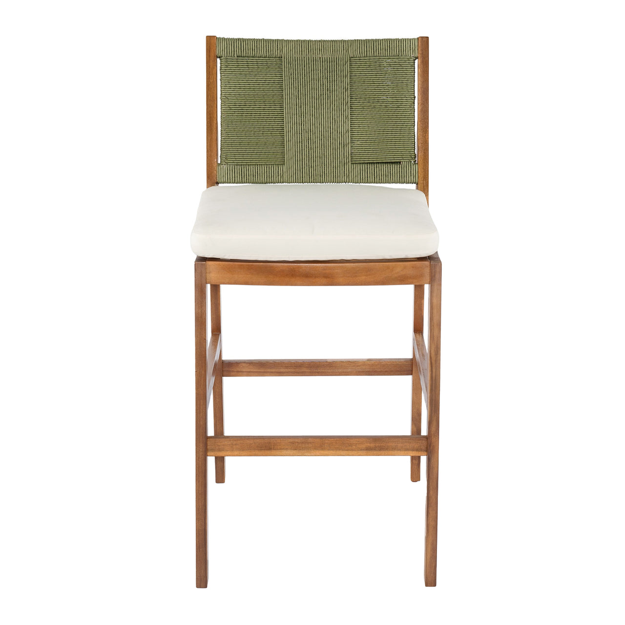 4 Pieces Arly Green Outdoor Bar Stool Solid Acacia Wood and Woven Wicker