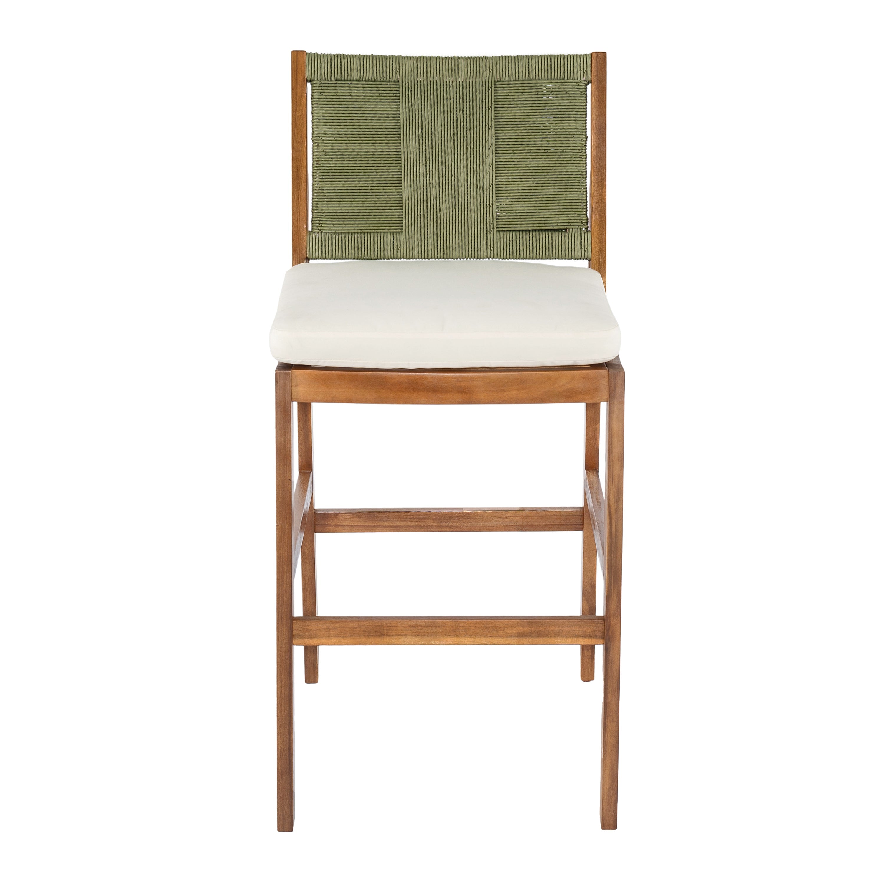 4 Pieces Arly Green Outdoor Bar Stool Solid Acacia Wood and Woven Wicker