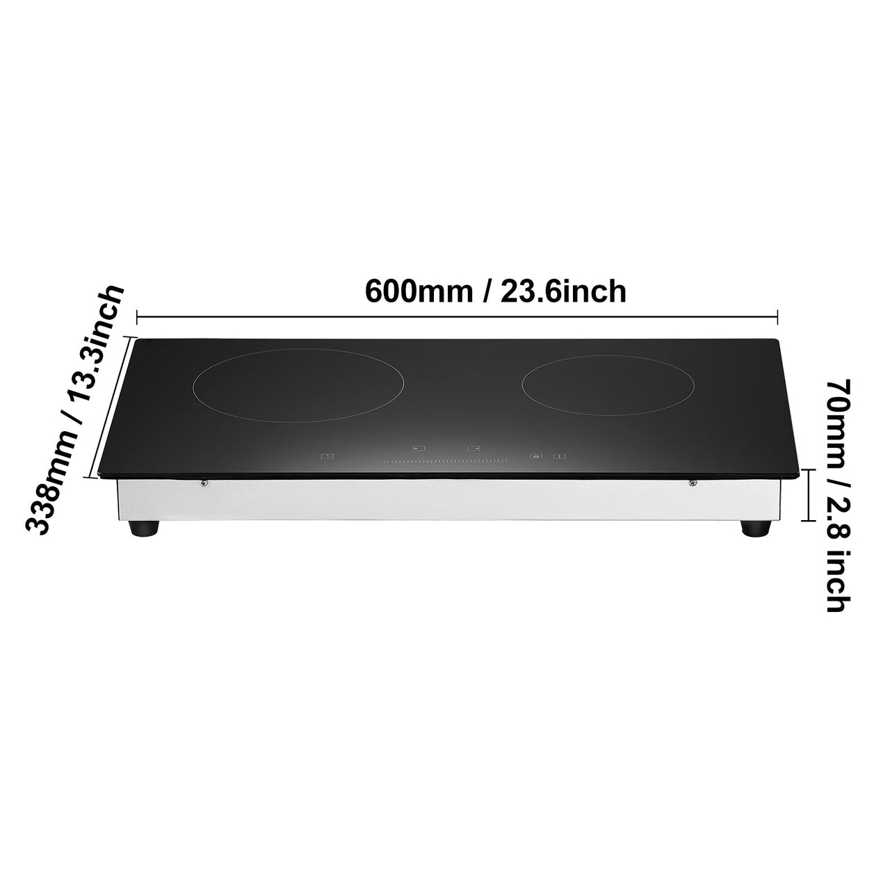 Built-in Electric Cooktop Radiant Ceramic Cooktop 2 Burners 23.6x13.3 inch
