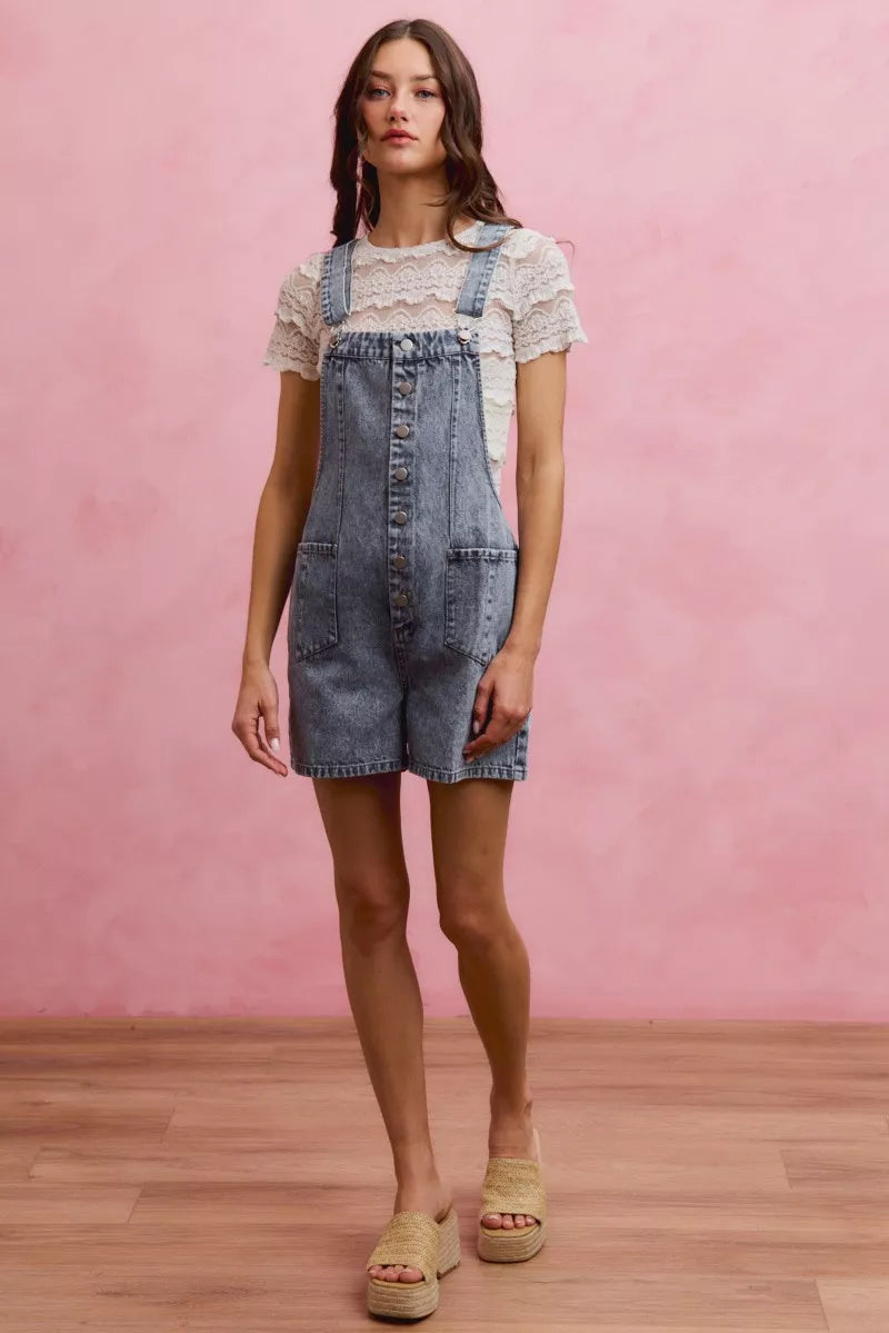 SO ME Denim Washed On Front With Adjustable Strap Romper