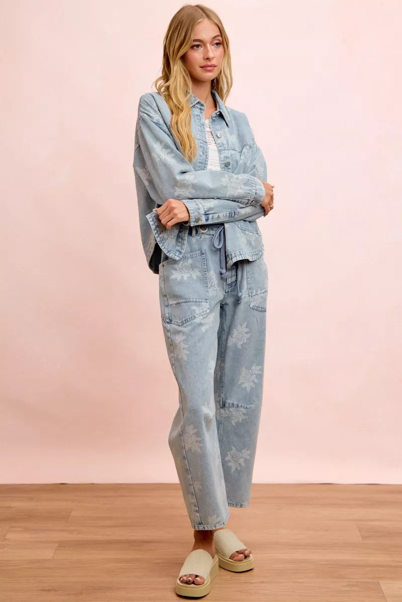 BiBi Printed Washed Denim Jacket With Pocket