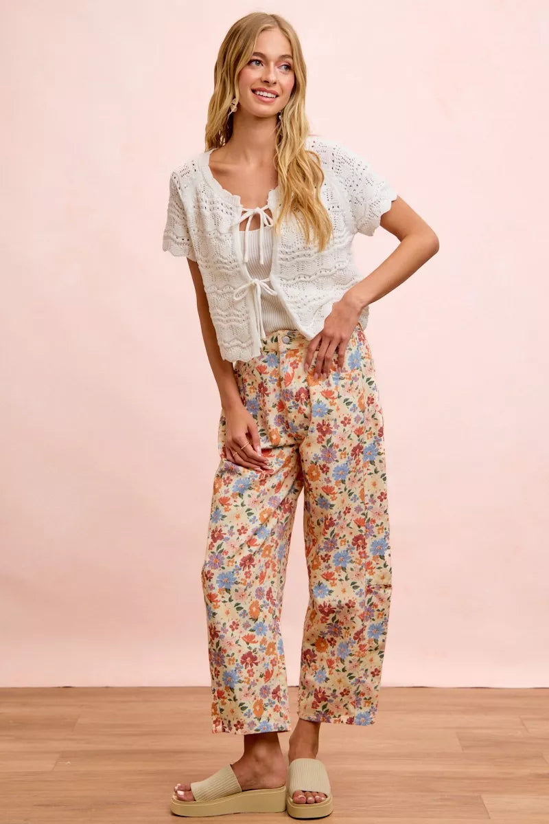 BiBi Washed Floral Printed Twill Barrel Pants