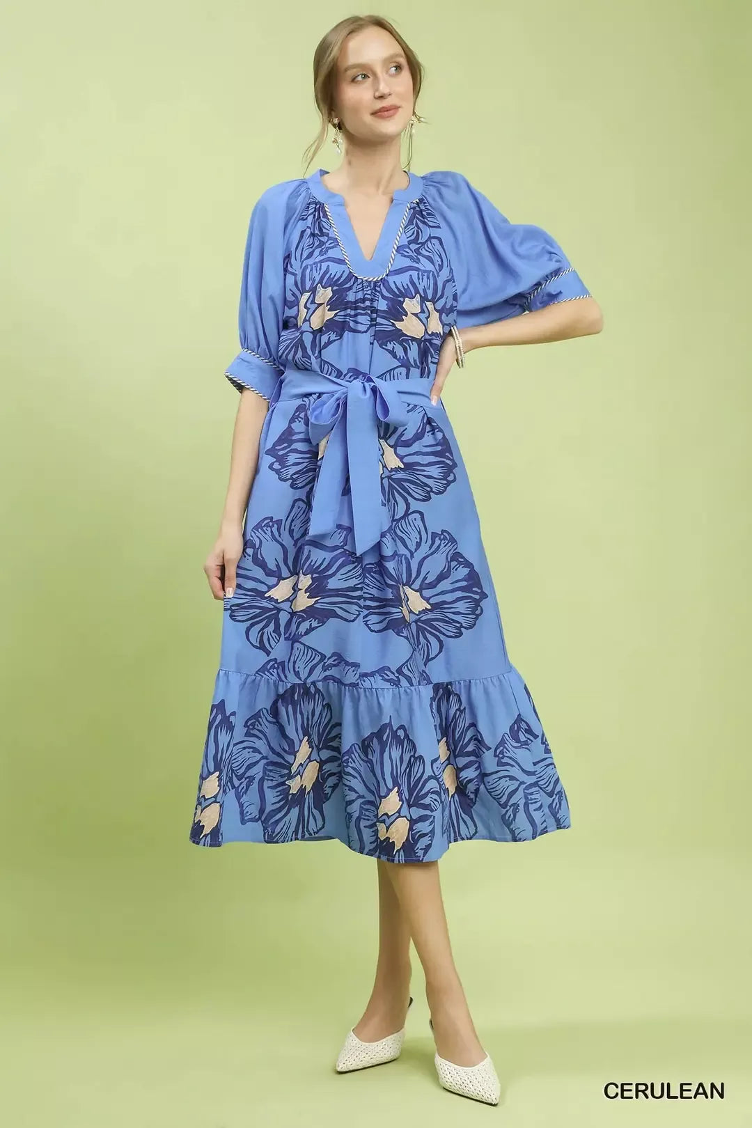 Umgee Floral Belted Midi Dress