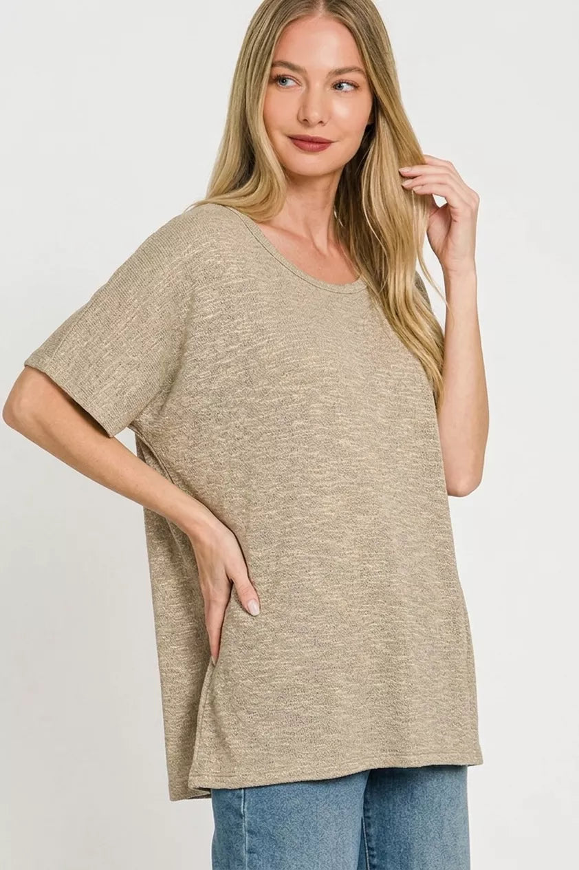 Zenana Oversized Slub Hacci Top