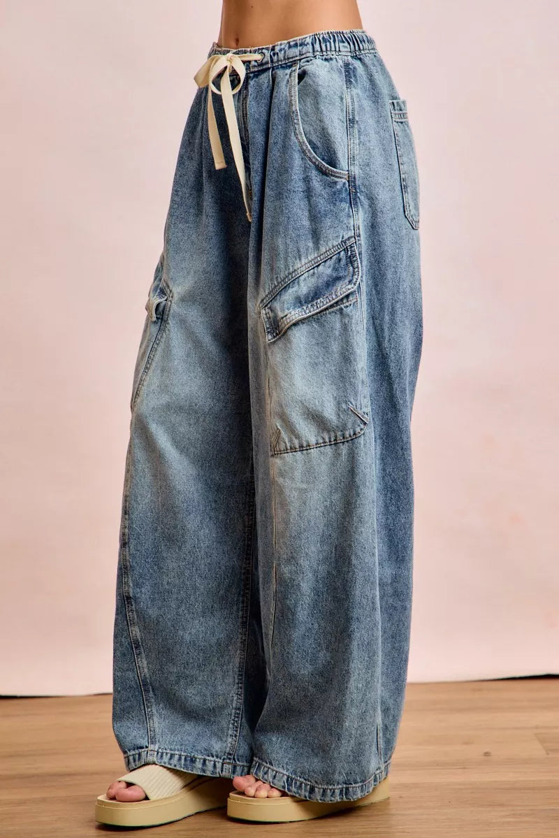 BiBi Baggy Barrel Jeans With Cargo Pockets