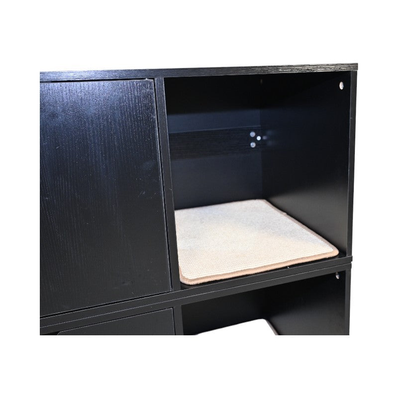 35.83' Cat Litter Box Enclosure Hidden Furniture (Scratch Pad Included), Modern Black Cat House with Corrugated Cardboard Scratching Pad - 35.83' x 20.47' x 17.05', 52 lbs