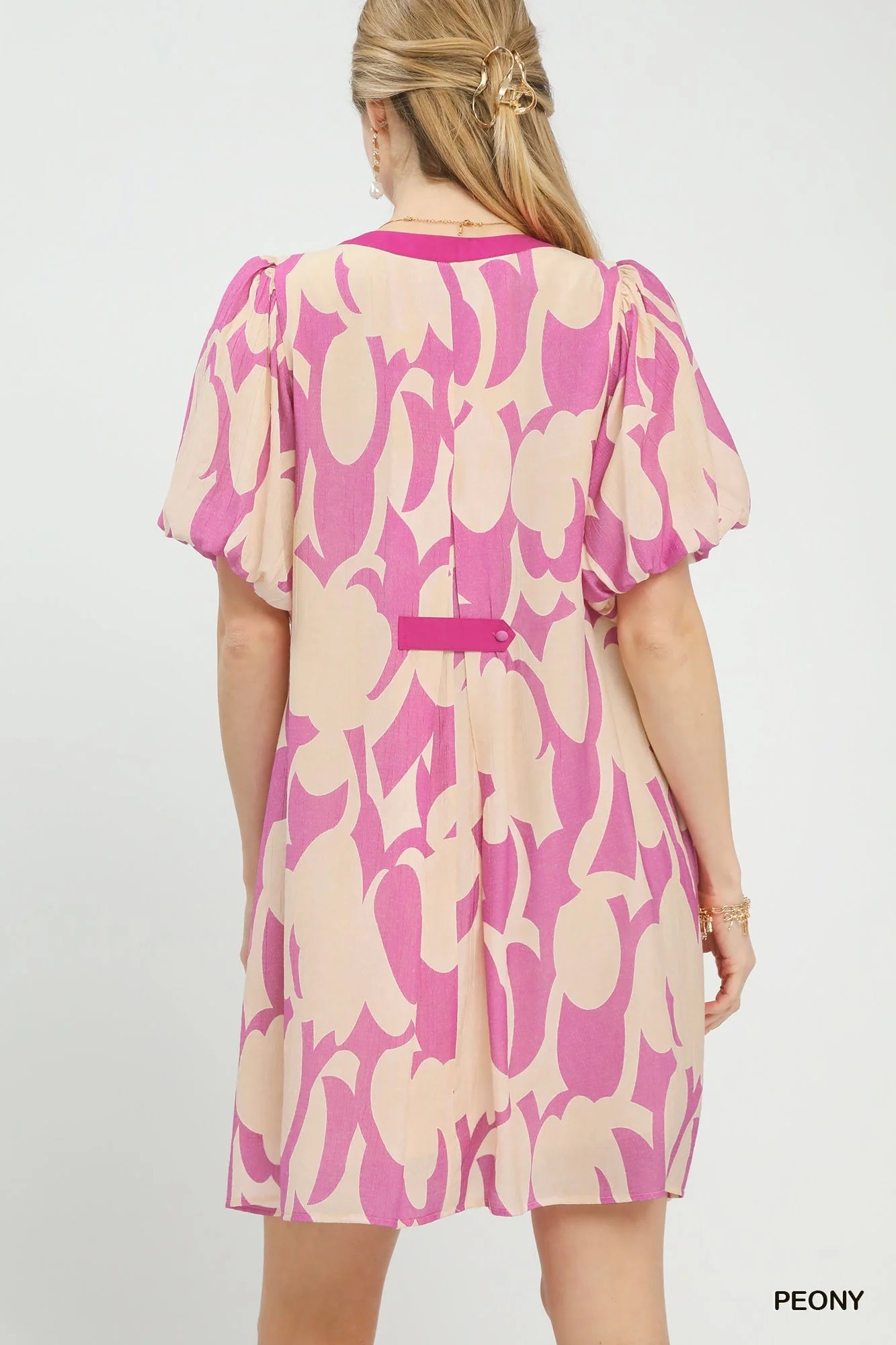 Umgee Abstract Print Puff Sleeve Shift Dress