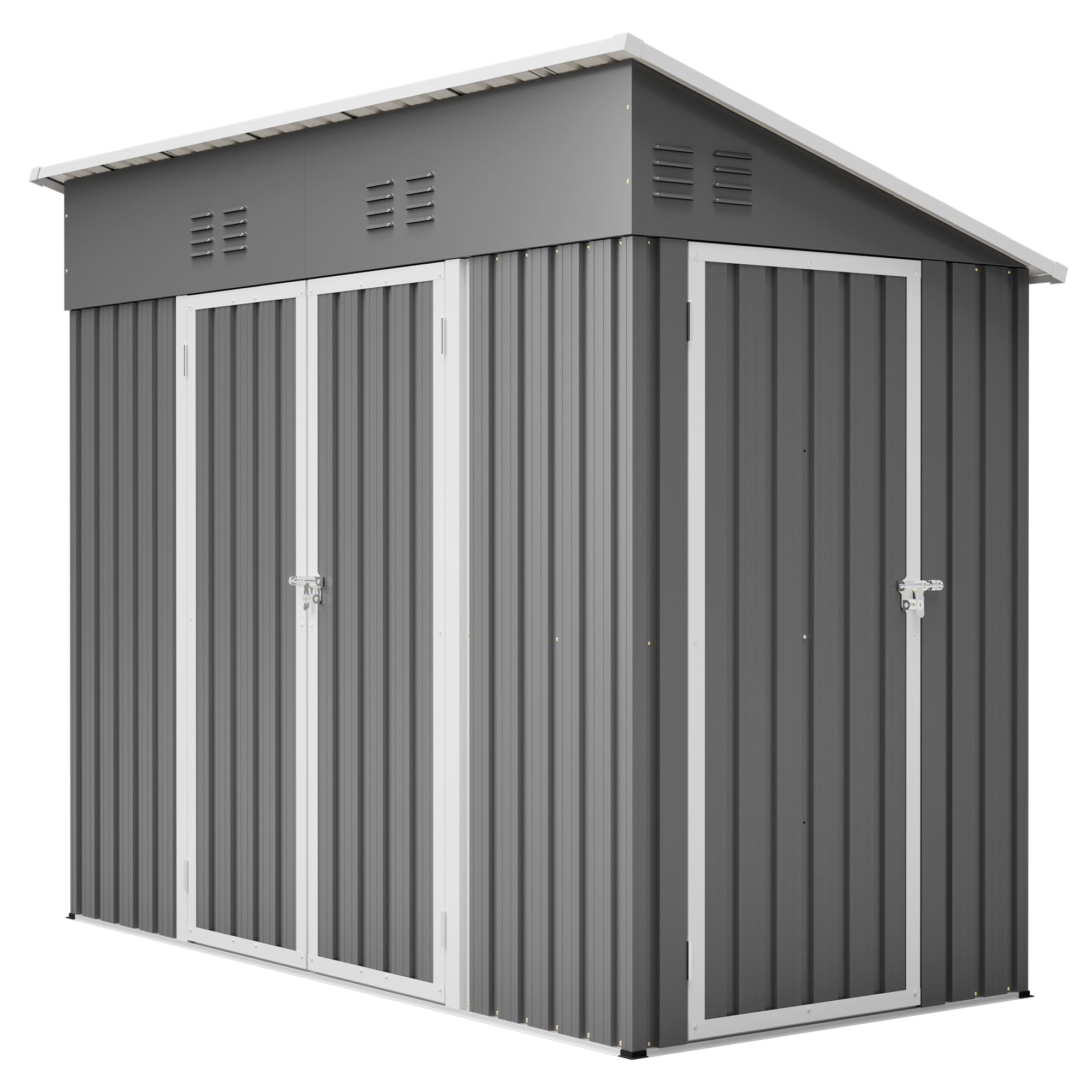 4x8 Slope-Roof Reinforced Storage Shed with Weatherproof Sloping Roof & 4 Air Vents, Heavy-Duty Sturdy Metal Frame, Left/Right Optional Door, Outdoor Tool Shed Warehouse for Garden Storage Pet House