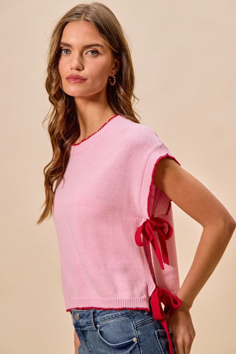 SO ME Lightweight Sweater Dolman Side Ribbon Tie Top