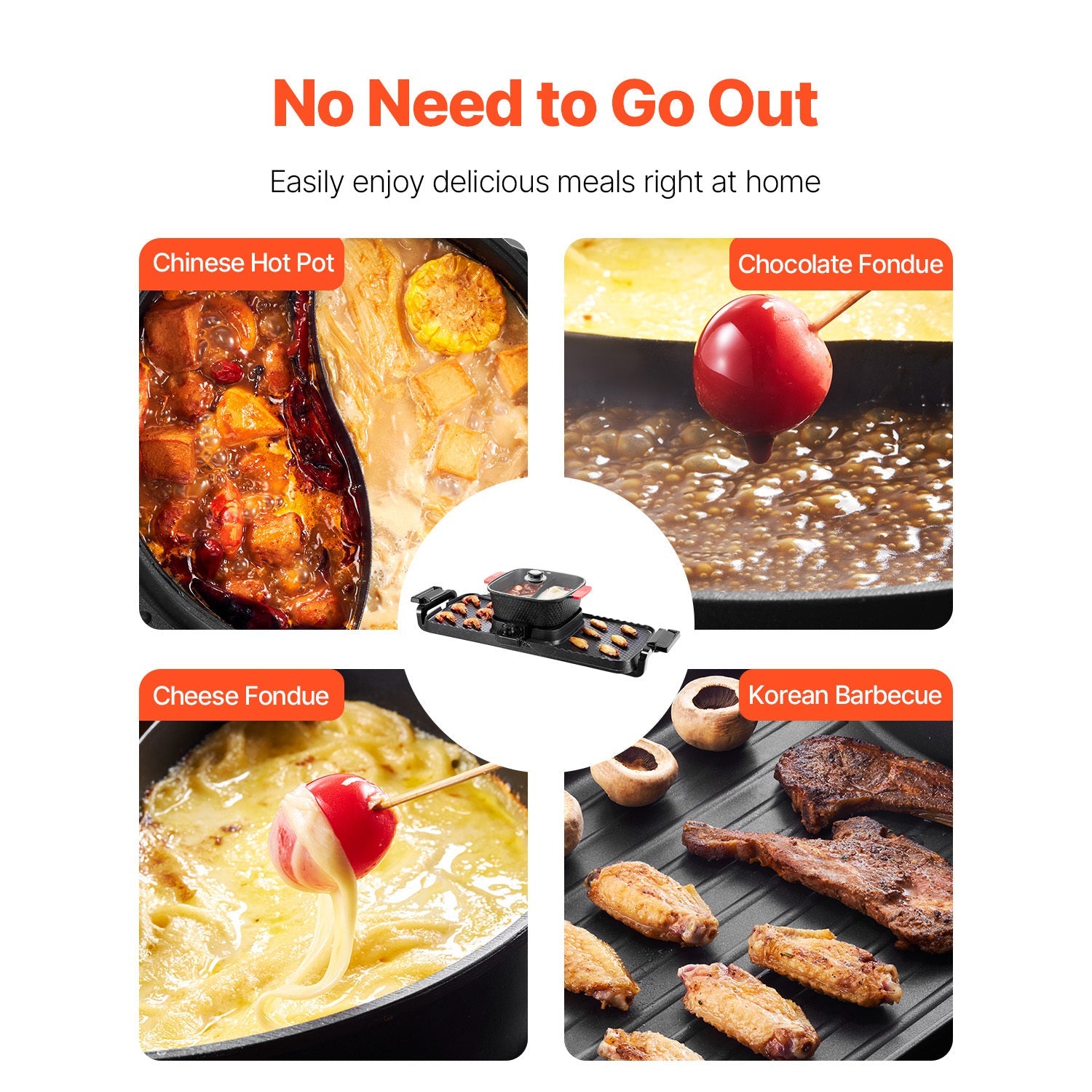 Hot Pot with Grill 2300W 2-in-1 Electric Smokeless BBQ Pan with Removable Pot