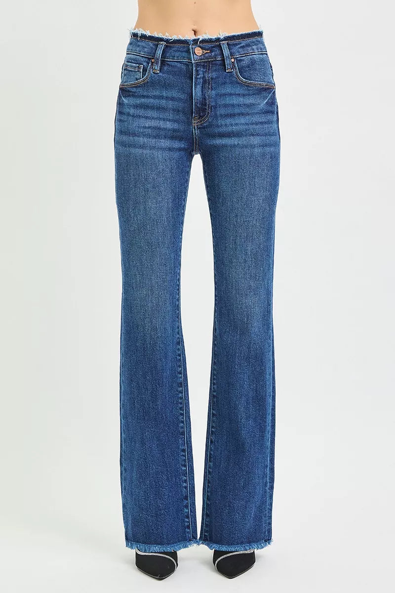 RISEN Full Size Mid Rise Bootcut Frayed Waistband Hem Detail Jeans Plus Size