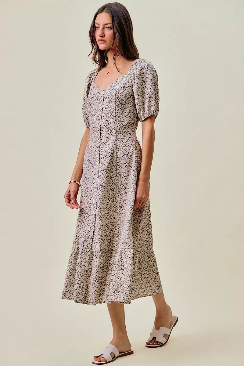 SO ME Ditsy Floral Self Belt On Elastic Waist Maxi Dress