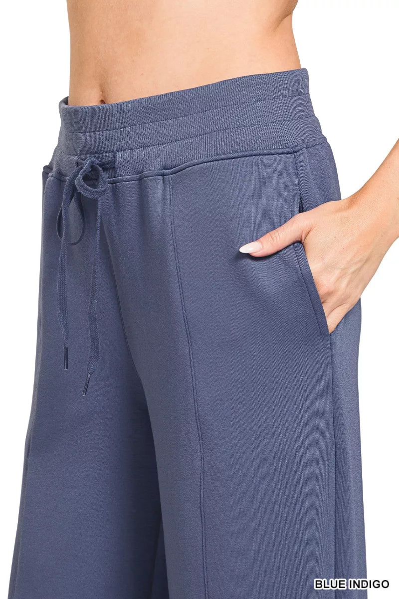 Zenana Scuba Collared Pullover & Center Seam Pants Set