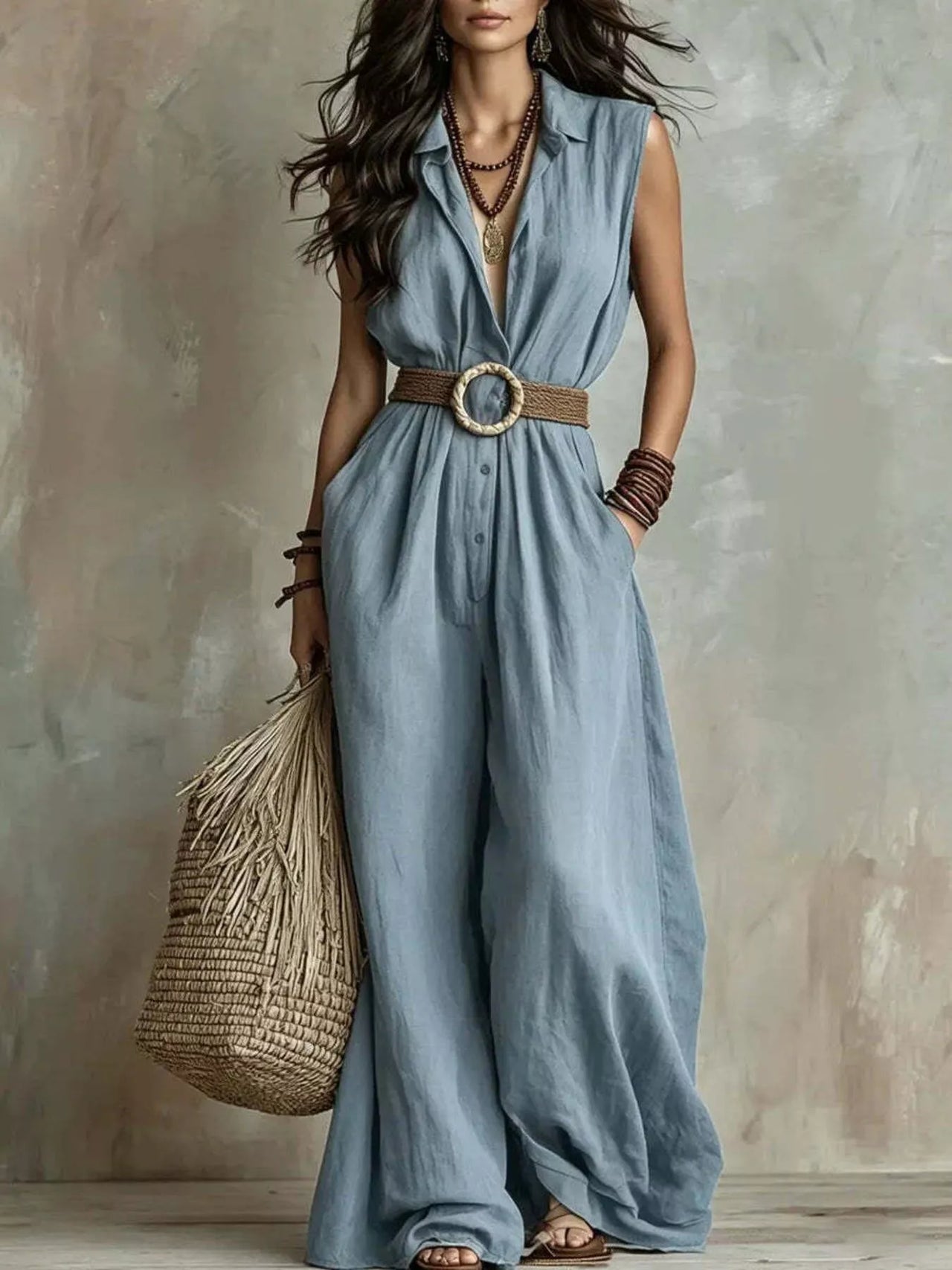Full Size Sleeveless Wide Leg Jumpsuit Plus Size
