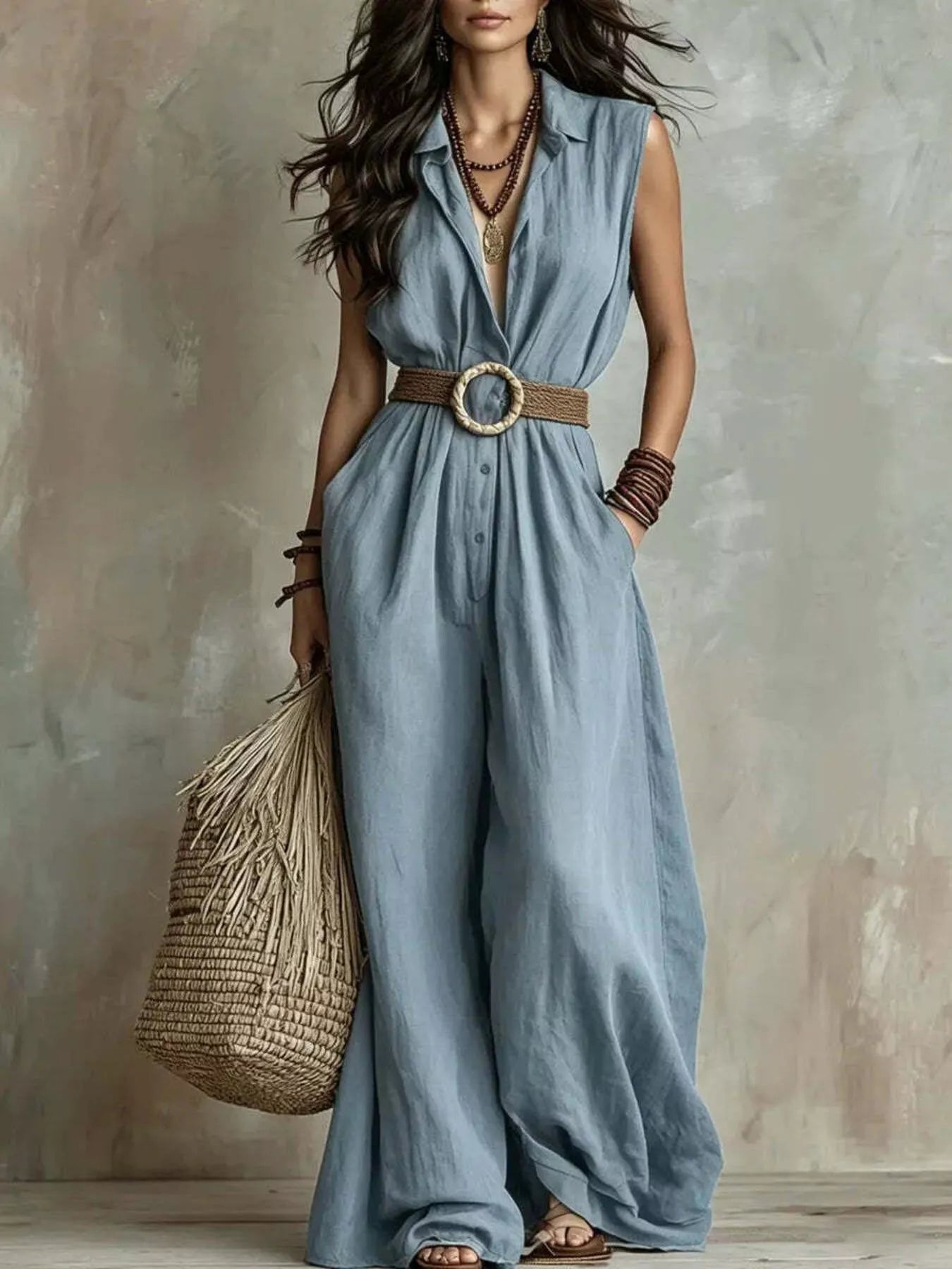 Full Size Sleeveless Wide Leg Jumpsuit Plus Size
