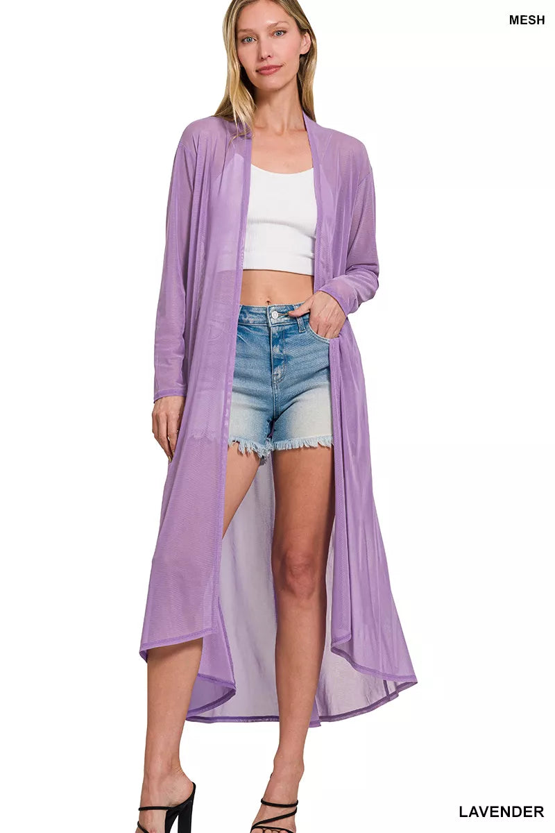 Zenana Mesh Open Front Cardigan