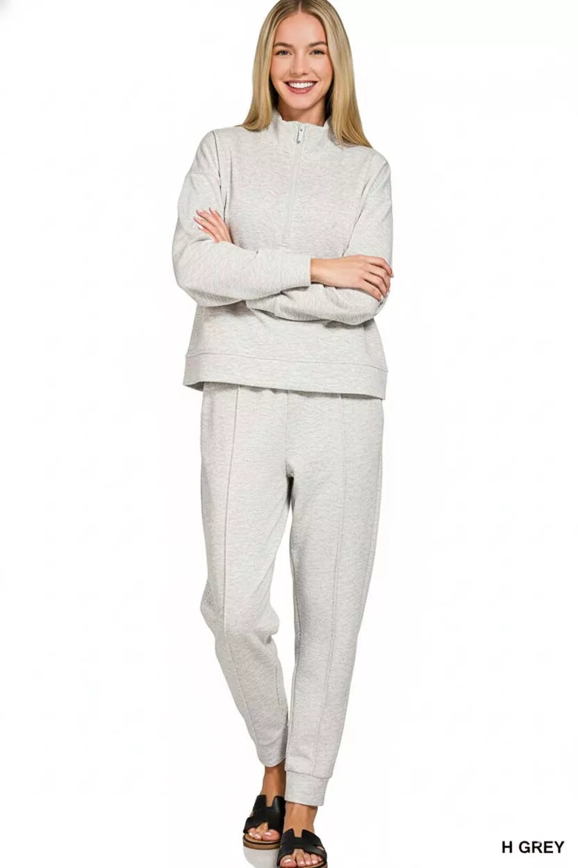 Zenana Scuba Half Zip Pullover and Jogger Set