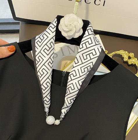 Magnetic Buckle Silk Women Scarf Pearl Necklace (See size chart where applicable)
