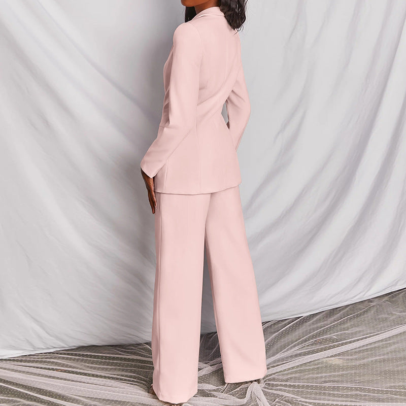 2pcs Casual Suit Lapel Button-down Blazer Jacket And Straight-leg Pants Office Commuting Business Trousers Set Clothing (See size chart where applicable)