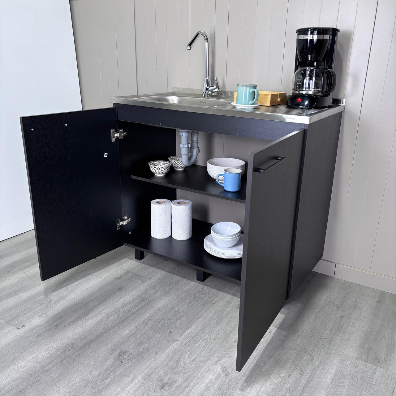 Napoles 2 Utility Sink with Cabinet, Stainless Steel Countertop, Interior Shelf - Wenge