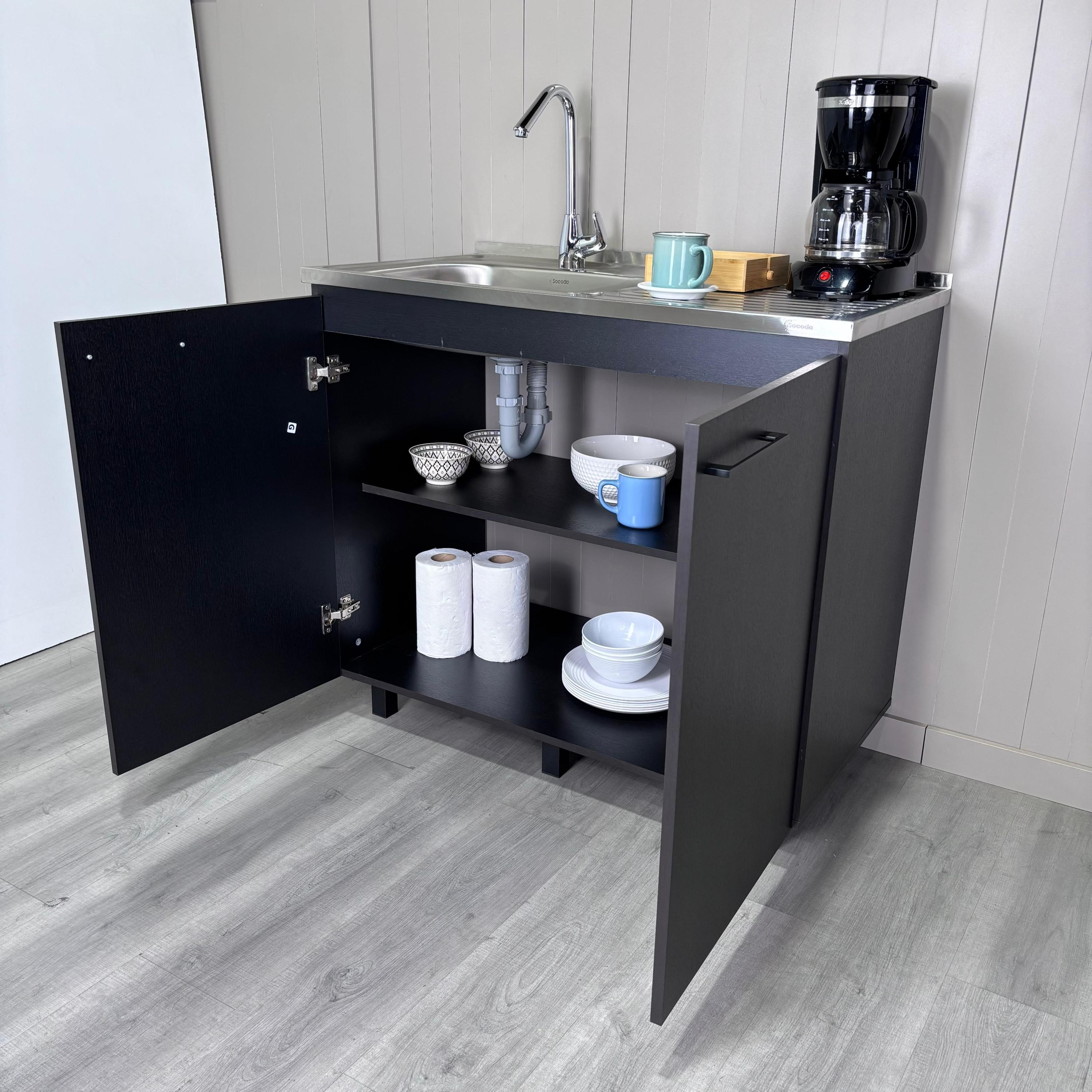 Napoles 2 Utility Sink with Cabinet, Stainless Steel Countertop, Interior Shelf - Wenge