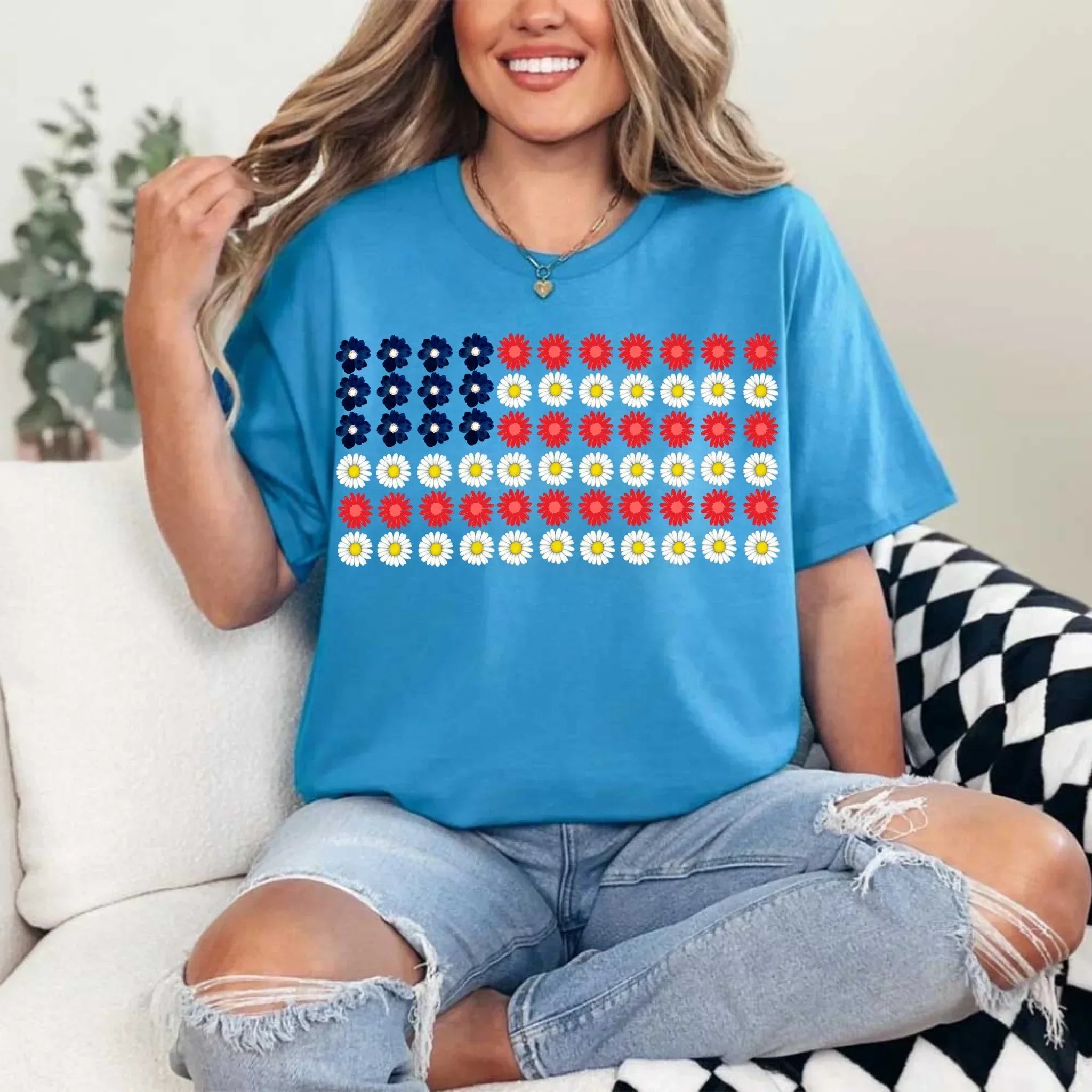 American Flag Daysies, Flowers Independence Day T-shirt