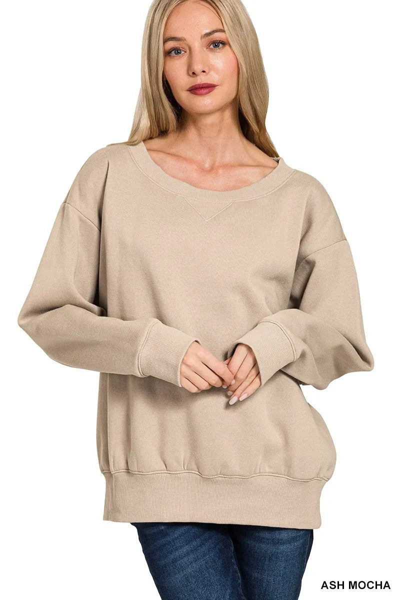 Zenana Fleece Boat Neck Sweatshirt