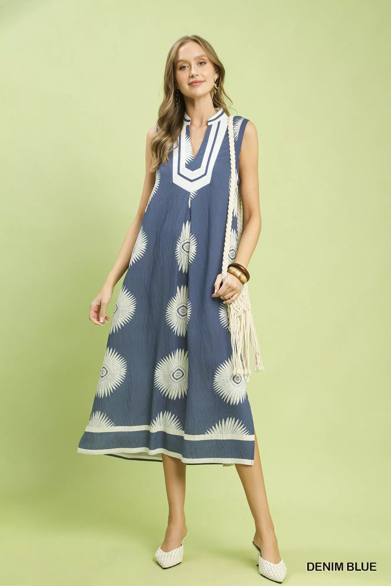 Umgee Sleeveless Geometric Midi Dress