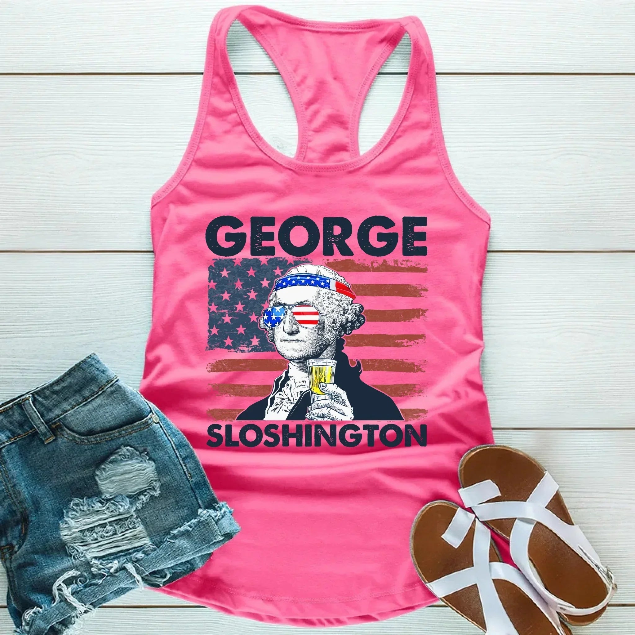 George Sloshington Unisex Tank Top – Founding Father Party Tee