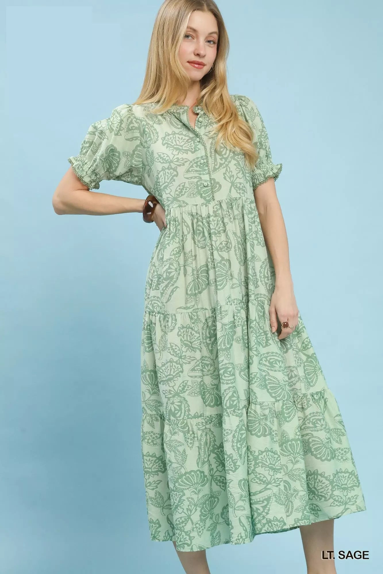 Umgee Paisley Print Tiered Midi Dress