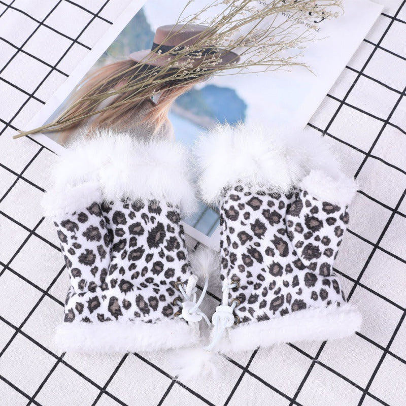 Suede Rabbit Hair Half Finger Gloves