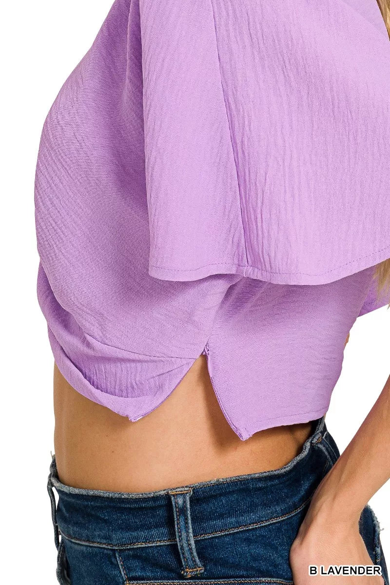 Zenana Woven Airflow Twisted Top & Wide Leg Pants Set