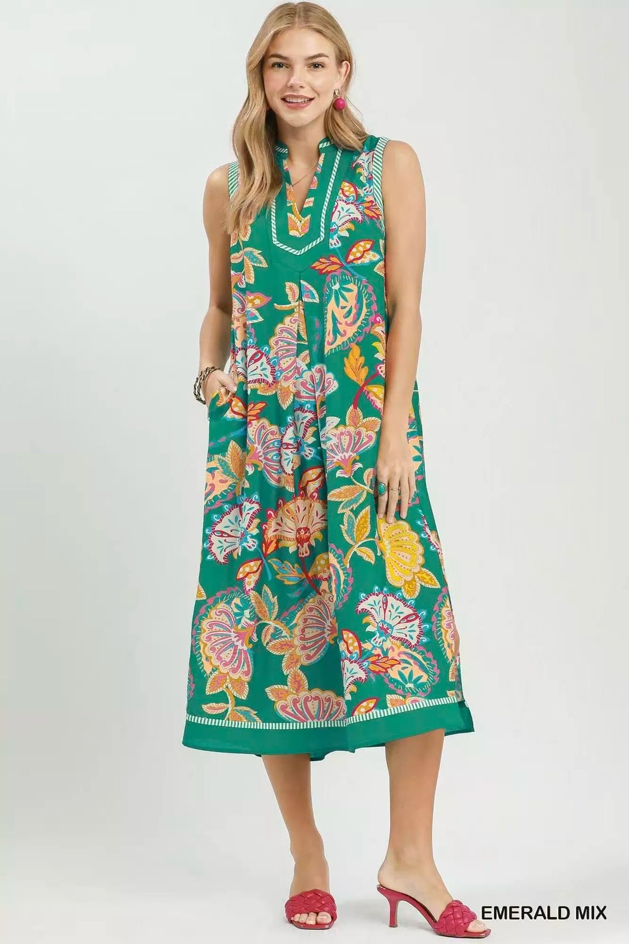 Umgee Paisley Floral Sleeveless Midi Dress