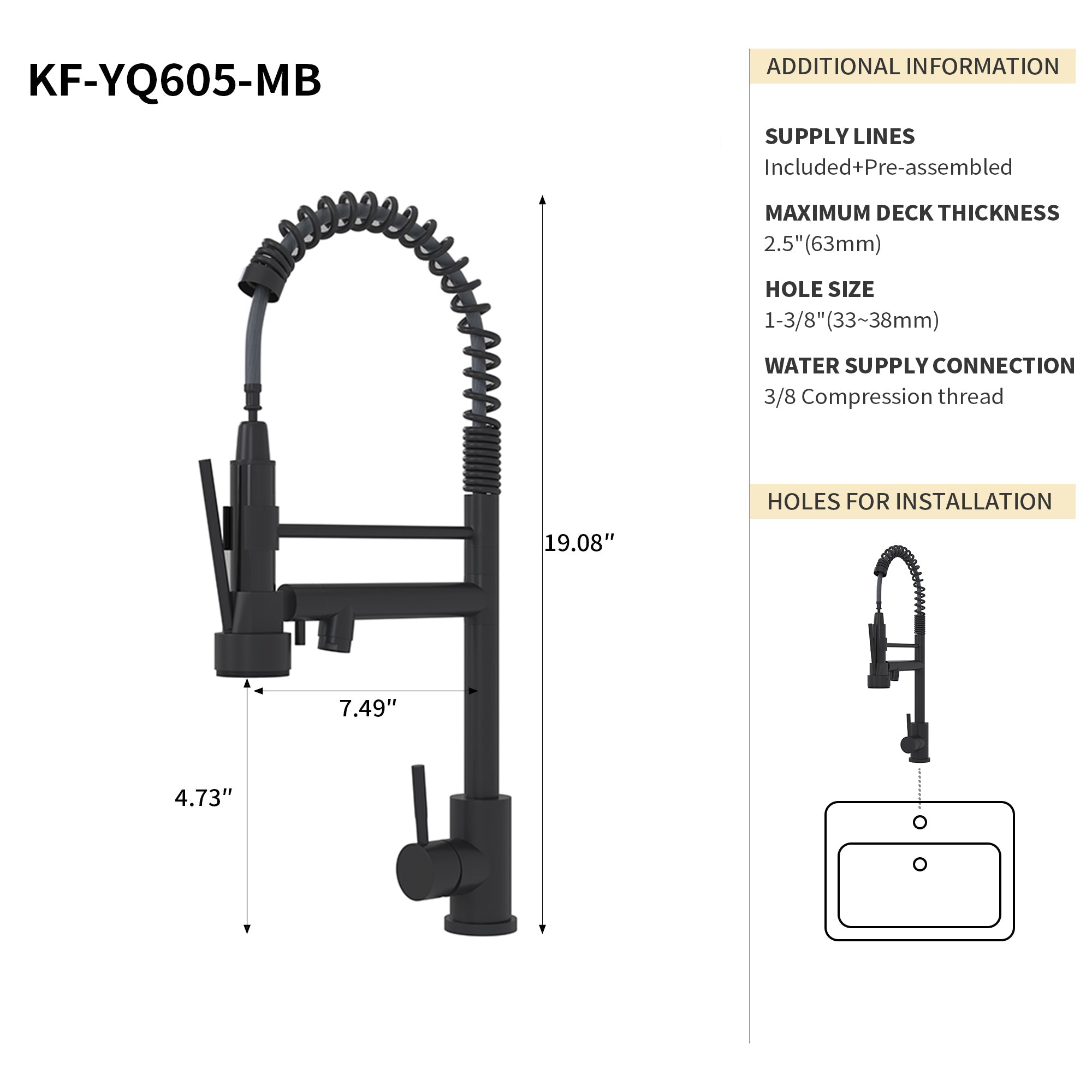 Bothwa Home CUPC Certified 19' Single Handle Kitchen Faucet (Matt Black Finish)