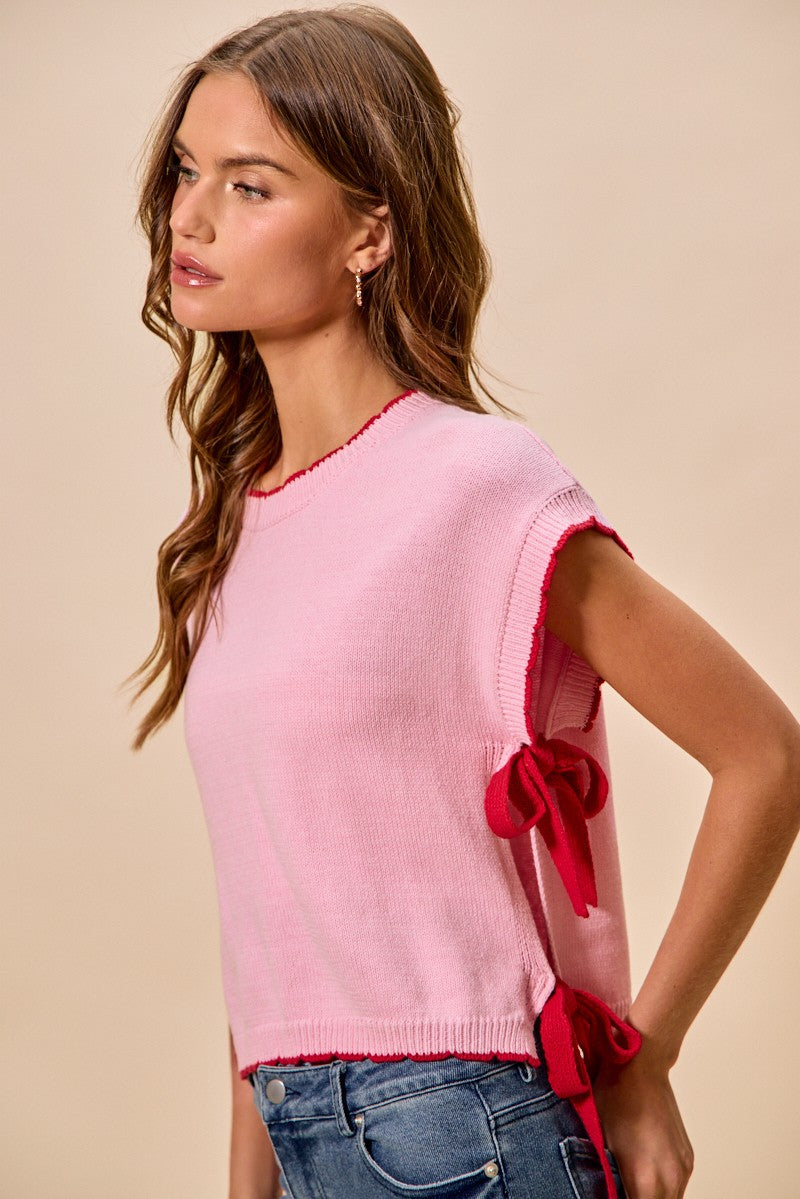 SO ME Lightweight Sweater Dolman Side Ribbon Tie Top