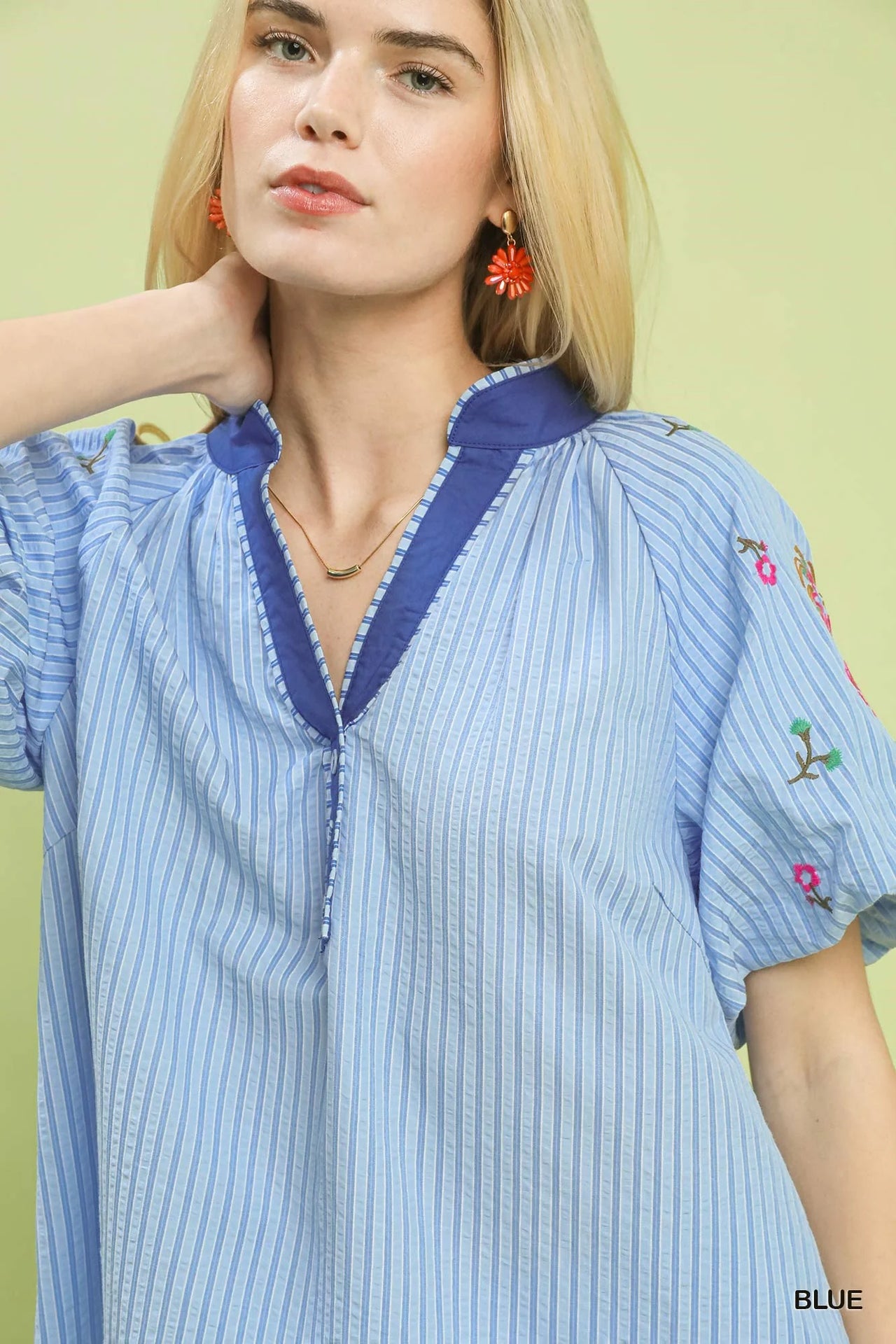 Umgee Embroidered Stripe Top