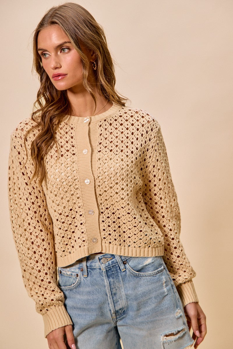 SO ME Open Knitted Button Down Cardigan Sweater Top
