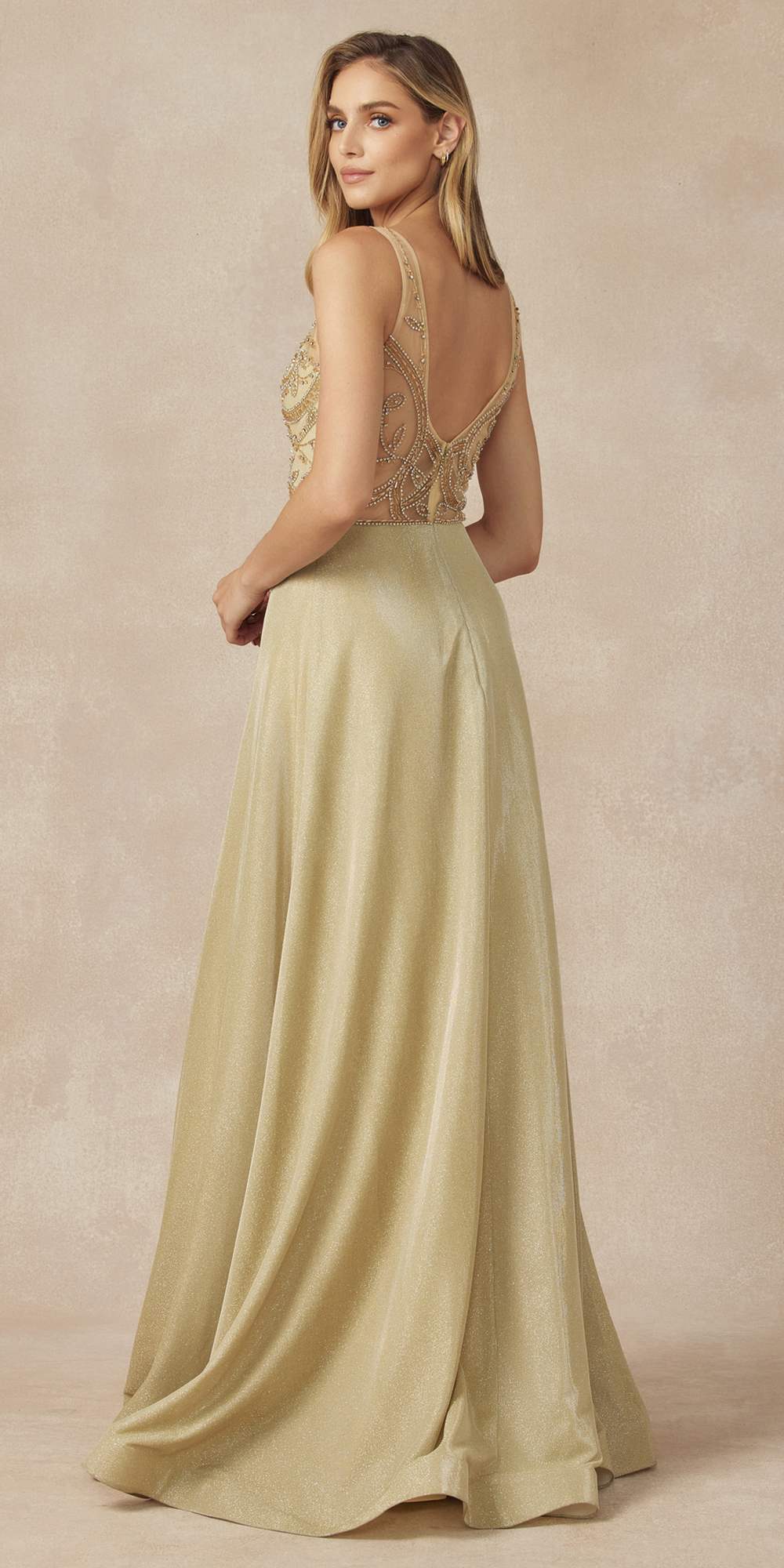 Juliet 699 Metallic Glitter Dress Embellished Bodice V-Neck Sleeveless