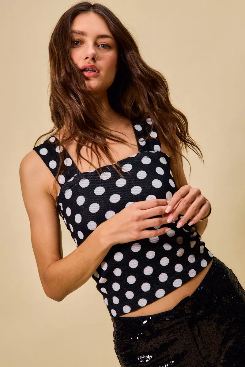 SO ME Polka Dot Knit Crop Seamless Casual Tank