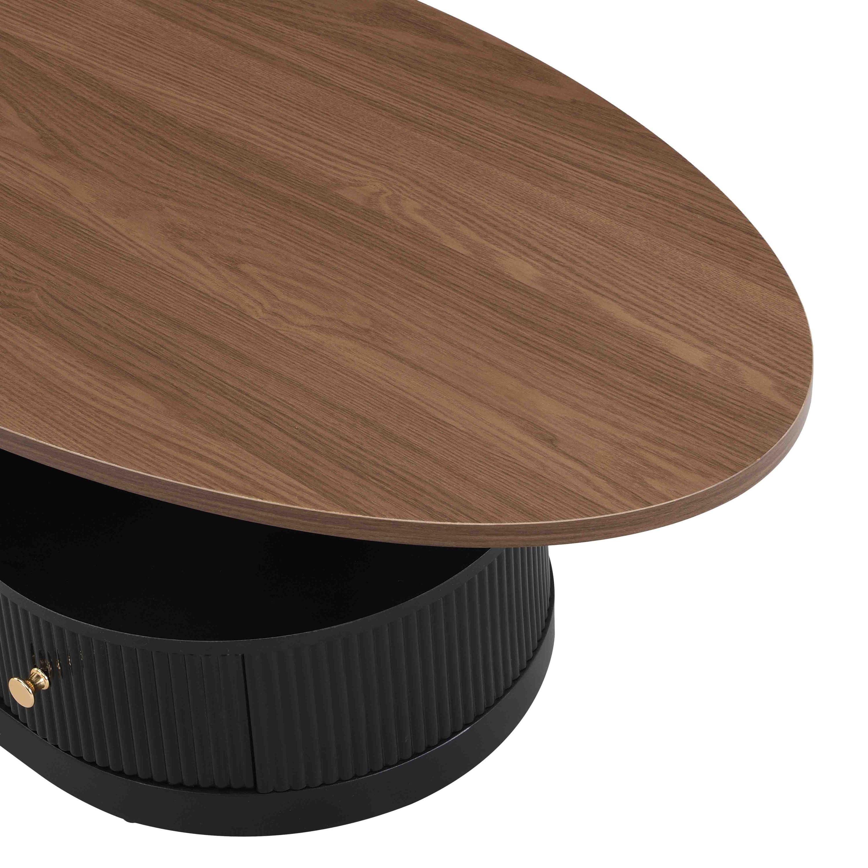 Luxury Nesting Coffee Table Set of 2,  Tables with Storage for Living Room, Oval and Round Table Set, Black Center Table, Cocktail Table, Side Table,  Large 47.24'', Small 19.69''