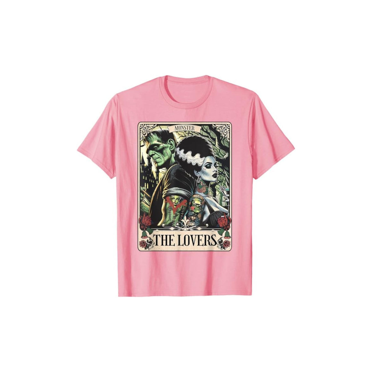 Frankenstein & Bride The Lovers Tarot T-Shirt - Gothic Horror Tee, Occult Fan Apparel