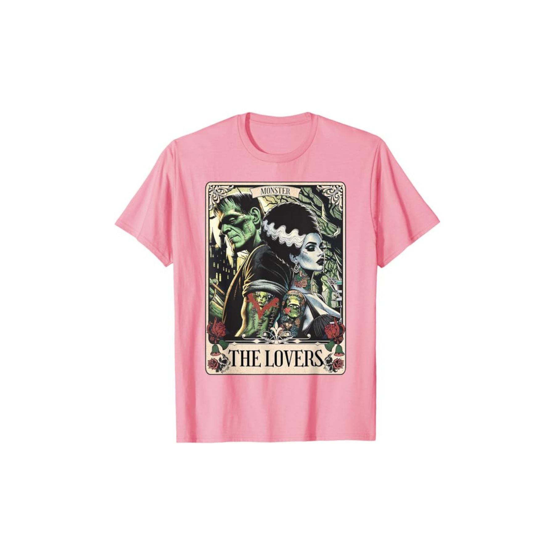 Frankenstein & Bride The Lovers Tarot T-Shirt - Gothic Horror Tee, Occult Fan Apparel