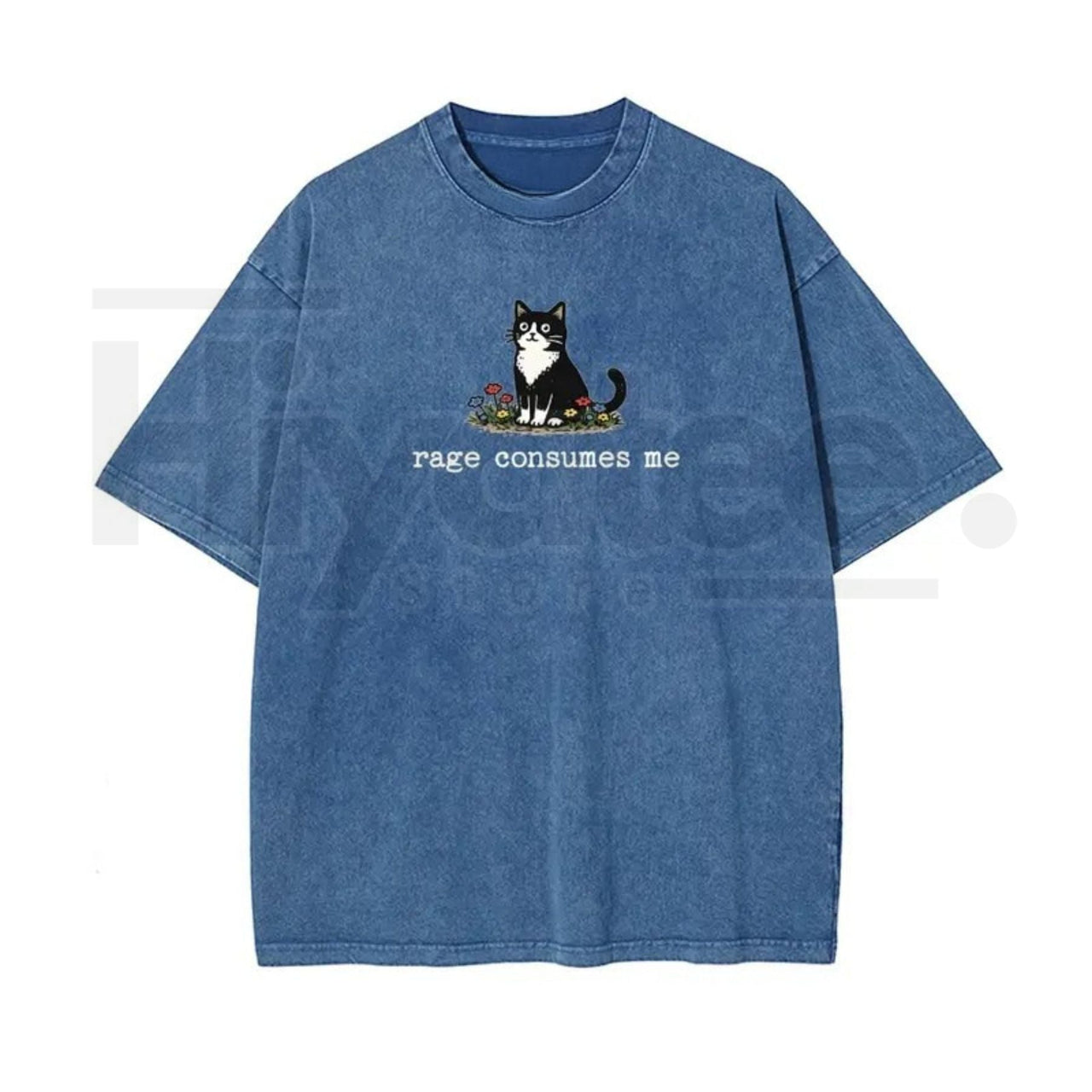 Funny Cat Meme Vintage Washed T-Shirt – “Rage Consumes Me” Oversized Cotton Graphic Tee