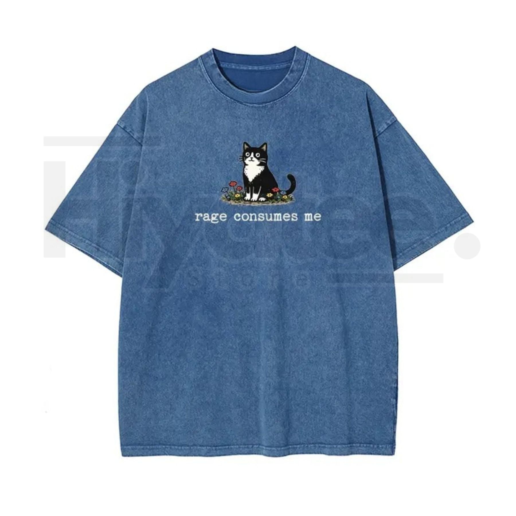 Funny Cat Meme Vintage Washed T-Shirt – “Rage Consumes Me” Oversized Cotton Graphic Tee